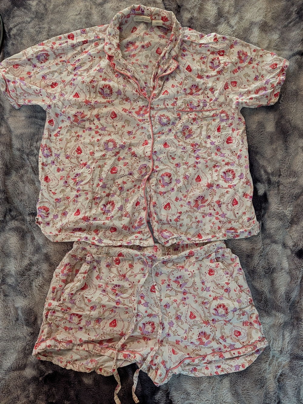Women's Short Sleeve Floral Pajama Set in Pink & White
